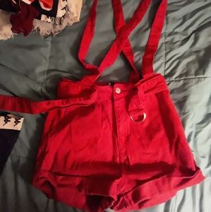 Red Overalls Shorts F21